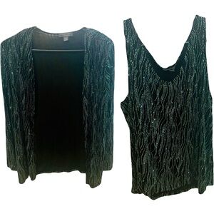 Sequin Top Matching Jacket Black Shirt Jacket Set